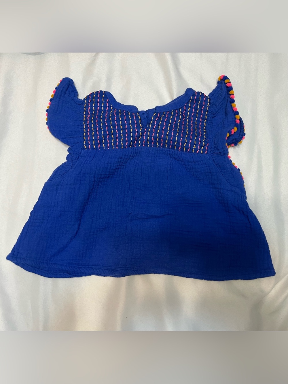 Cat & Jack Blue Embroidered Pom-Pom Flutter Tunic